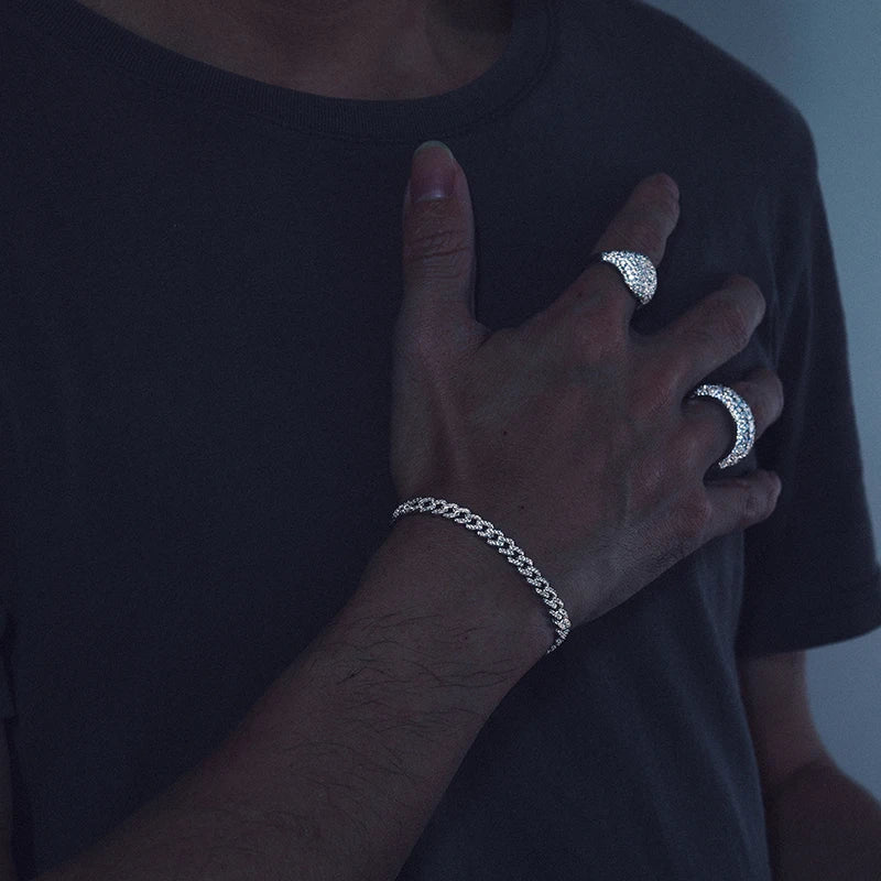 Hip Hop Rock Solid 925 Sterling Silver Created Moissanite Diamonds Cuban Bracelets For Men Fine, Party Jewelry 6MM