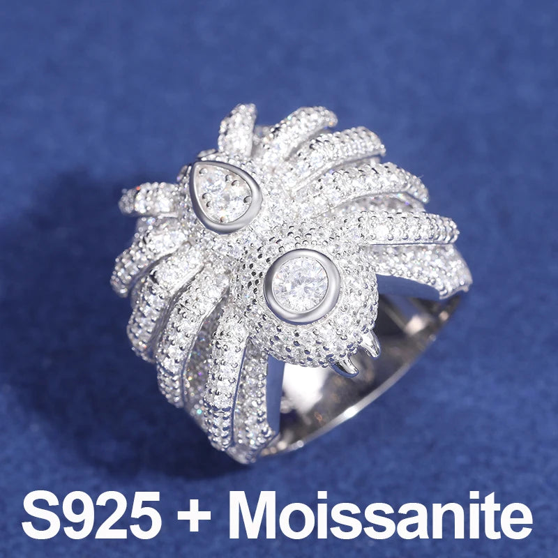 New S925 Iced Out Domineering Spider Animal Moissainte Ring For Men Sterling Silver Hip Hop Shining Party Jewelry Christmas Gift