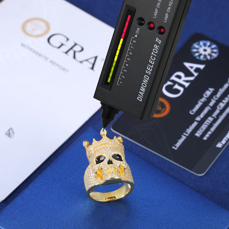 Ola Luxury Moissanite Crown Skull Ring For Men Lab Diamond Sterling Silver Iced Out Hip Hop Rings, Sparkling Jewelry for Special Events