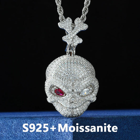 New Personalized Hip Hop Full Iced Out Moissanite Odd-eyed Skull Pendant Necklace For Men Solid Silver 925 Fine Charm Jewelry