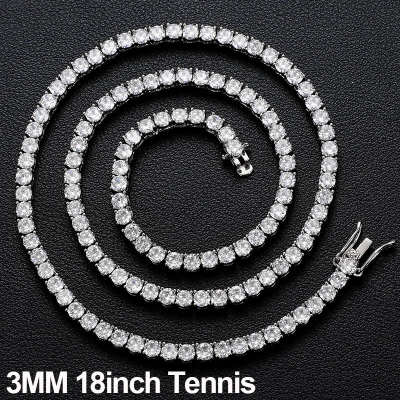3pcs/set D VVS Moissanite Chain Necklace 925 Sterling Sliver For Man Women Christmas Party Hip Hop Jewelry Gifts Tennis Chain
