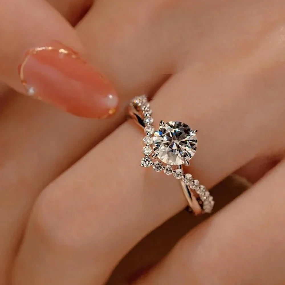 1 Carat 6.5mm Moissanite Diamond Bridal Rings Certified925 Sterling Silver Promise Engagement Ring Wedding Band for Women KUTPF