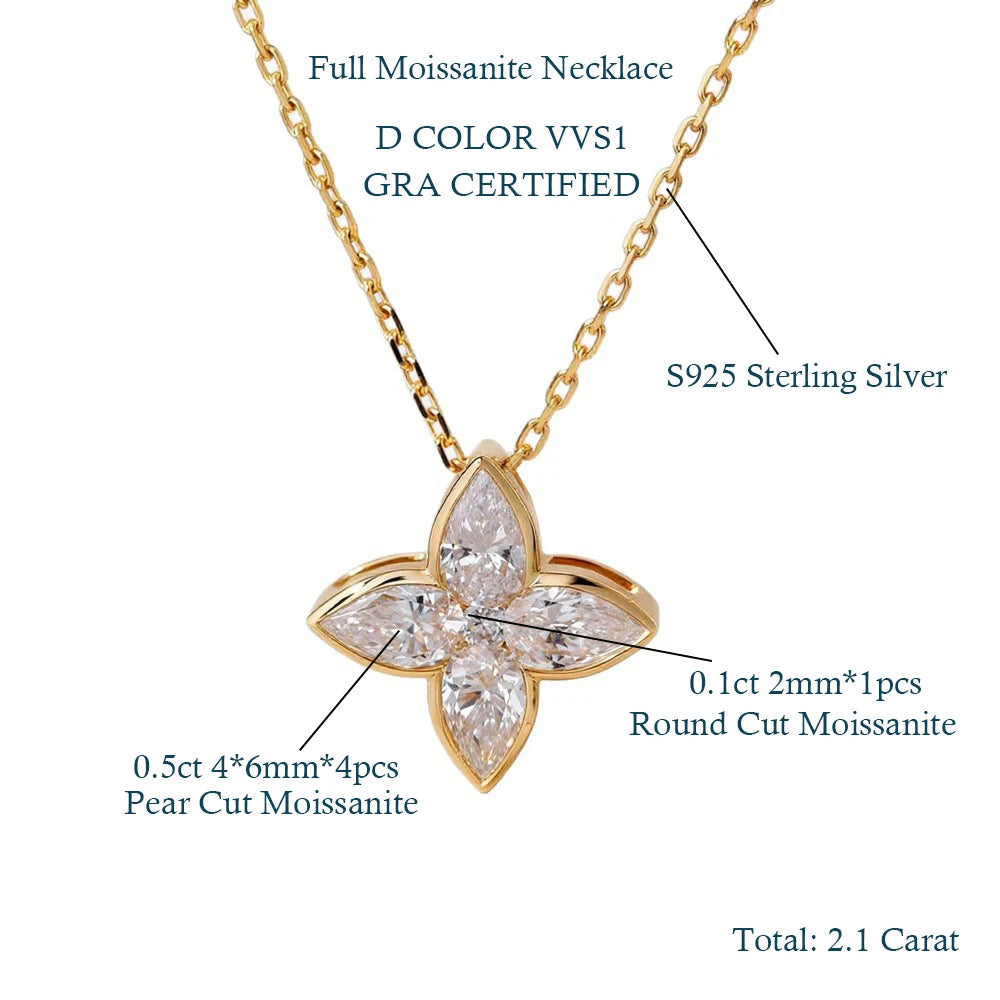 Full Moissanite Pendant Necklaces Fashion Flower Pear/Round Cut Diamond Neck Chain S925 Silver Wedding GRA Jewelry Gifts
