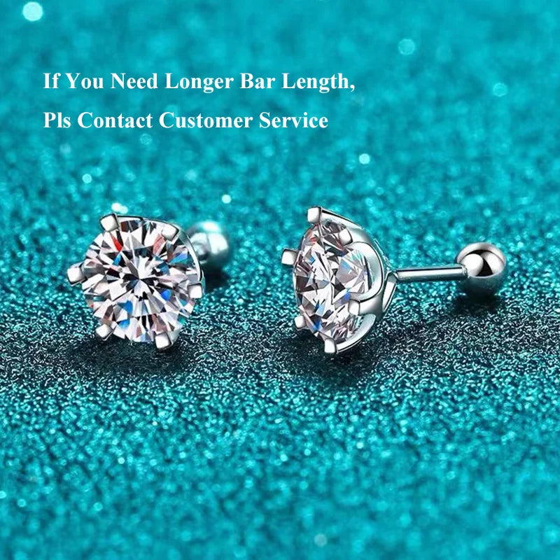 Beautiful Moissanite Screw Stud Earrings D Color 925 Sterling Silver 6 Prong Diamond Wedding Fine Jewelry