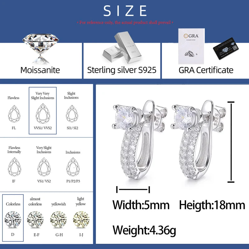 New S925 5mm D Color Moissanite Stud Earrings For Women Real 925 Silver Piercing Jewelry Detachable Dual Purpose Christmas Gifts