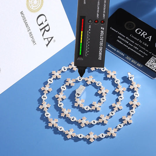 S925 Silver 12mm D Color Moissanite Corss Chain with Round Cut Stone For Men/Women Iced Out Party Fine Jewelry 2025 Trendy
Gift