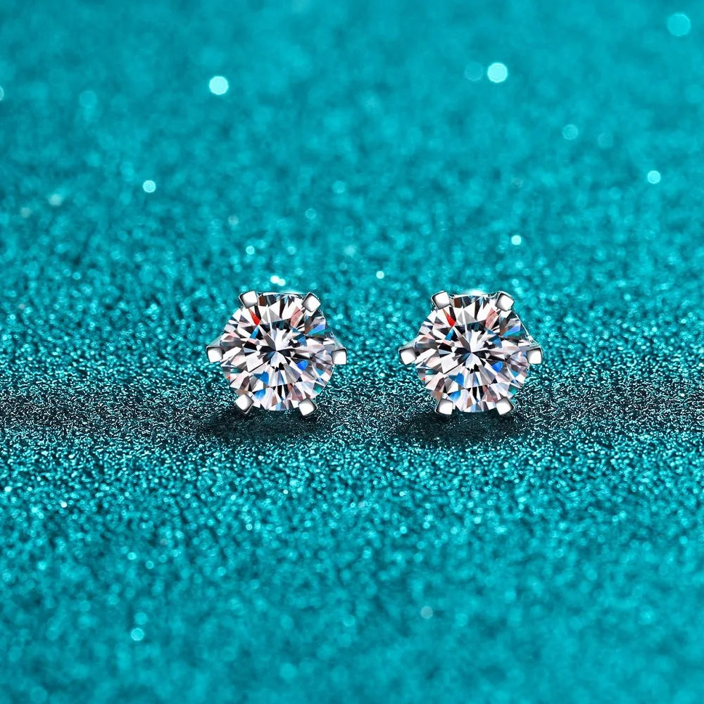 Beautiful Moissanite Screw Stud Earrings D Color 925 Sterling Silver 6 Prong Diamond Wedding Fine Jewelry