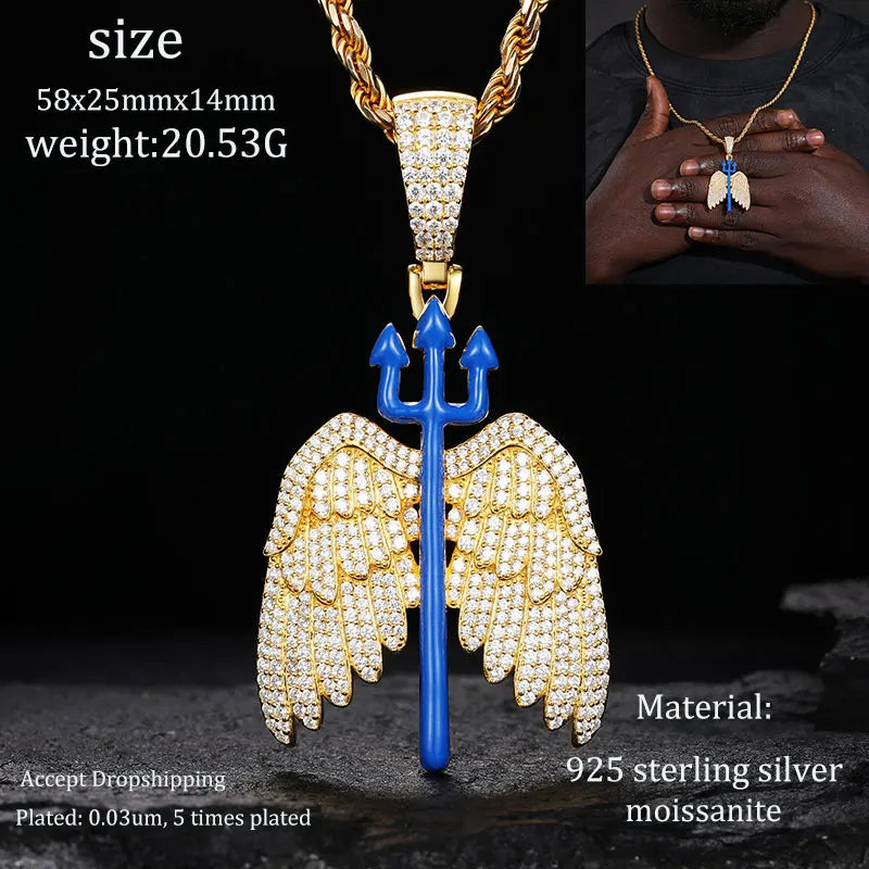 Men S925 Trust No one Pendant Necklace Iced Out Moissanite Gold Silver Color Charm Hip Hop, Fine Jewelry, Gift, Party.