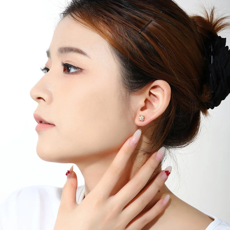 Bling Iced Out Moissanite Iris Stud Earrings For Women Men 925 Sterling Silver 18K Gold Plated Elegant Flower Earrings Jewelry