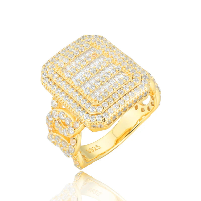 Luxury Certified Full Moissanite Miami Cuban Ring for Men Women 925 Sterling Silver 18K Gold Plated HipHop Jewelry Eternity Ring