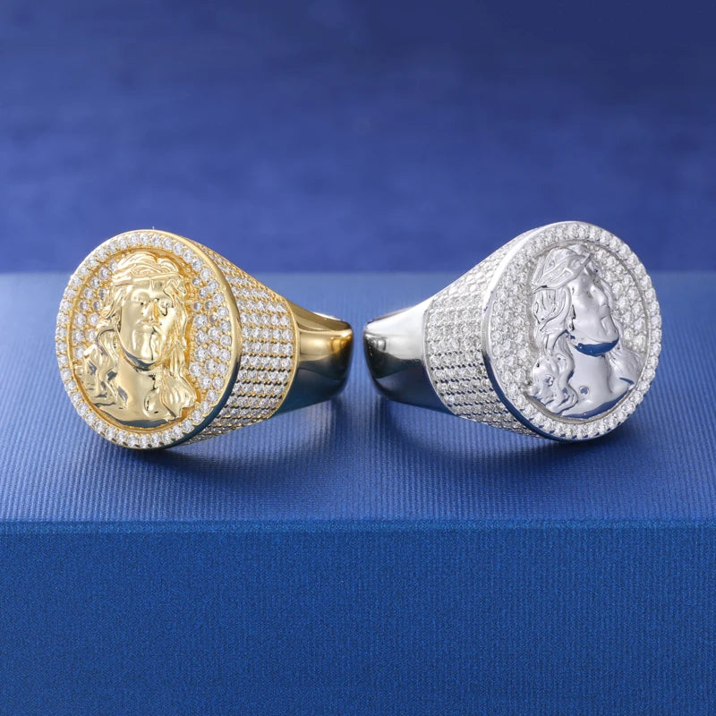 New S925 Moissanite Jesus Head Ring Me/ Women Fashion Religious Amulet Accessories Hip Hop Punk Iced Out Sterling Silver Jewelry