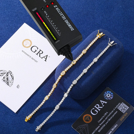 Luxury 3mm Tennis Chain Bracelet Iced Out Oval Moissanite Diamond S925 Sterling Silver Hip Hop Party Jewelry Gifts for Men/Women