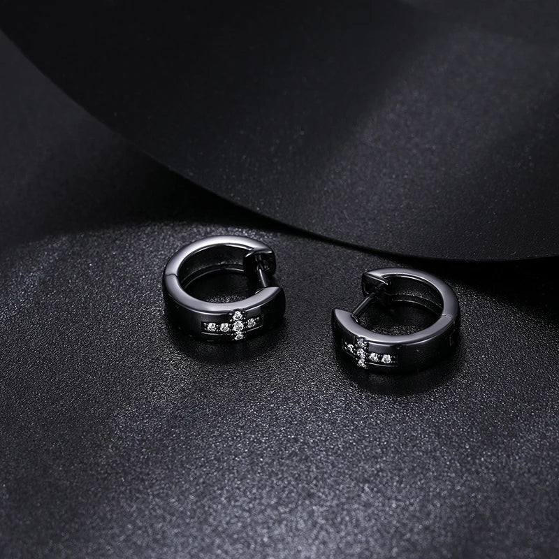 1 Pair D VVS Moissanite Black Punk Rock Cross Stud Earrings 925 Sterling Silver For Men Circle Earring Boy Male Hip Hop Jewellry