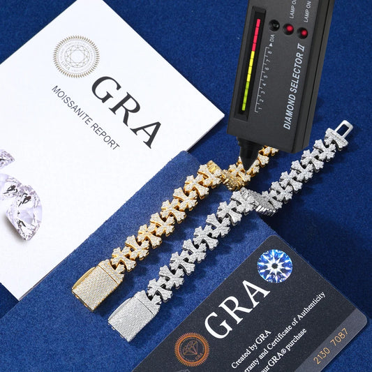 New 925 Sterling Silver Gothic Cross Bracelet for Men/Women Full Iced Out Moissanite Unisex Dainty Chain Jewelry Gift