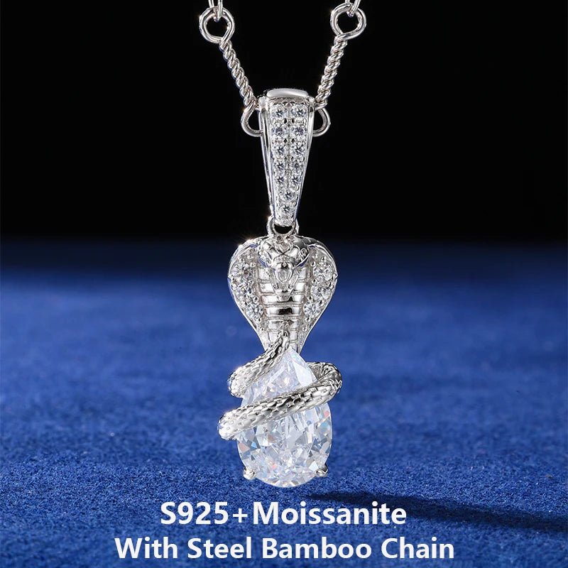 New Design D VVS Moissanite Cobra Snake Pendant Necklace for Woman/Man Silver 925 Color Water Drop Cut Chain Jewelry Accessories