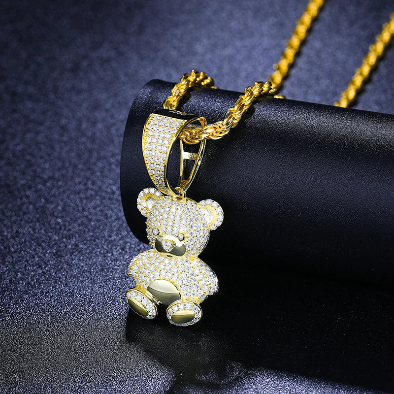 Exquisite Moissanite Fashion Bear Pendant Necklace Lovely Animal Bear Pendant For Men/Women Birthday Party Anniversary Gift Jewelry