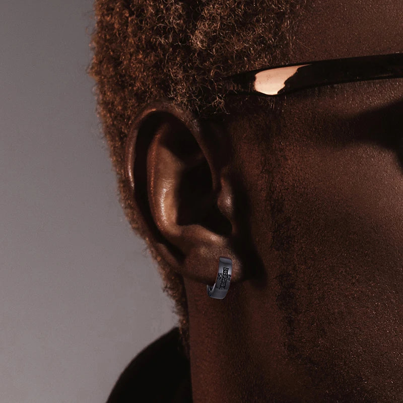 1 Pair D VVS Moissanite Black Punk Rock Cross Stud Earrings 925 Sterling Silver For Men Circle Earring Boy Male Hip Hop Jewellry