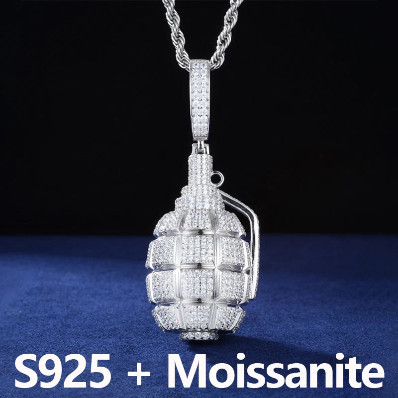 Iced Out Moissanite Retro Creative Hip Hop Grenade Men's Pendant Necklace For Male Women Punk Hip Hop Accessories Gift Wholesale