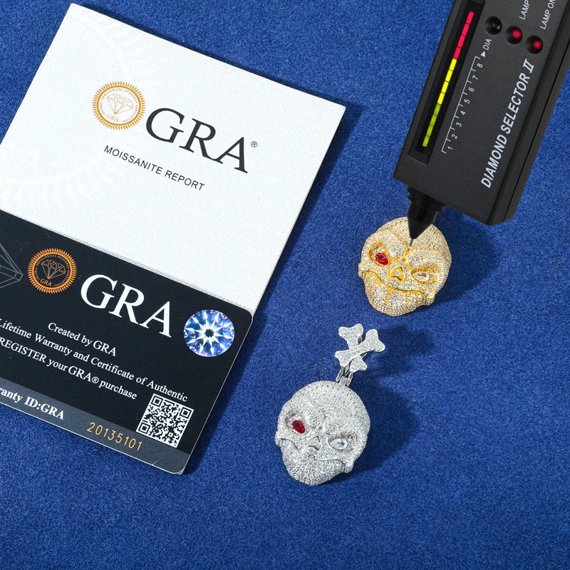 New Personalized Hip Hop Full Iced Out Moissanite Odd-eyed Skull Pendant Necklace For Men Solid Silver 925 Fine Charm Jewelry