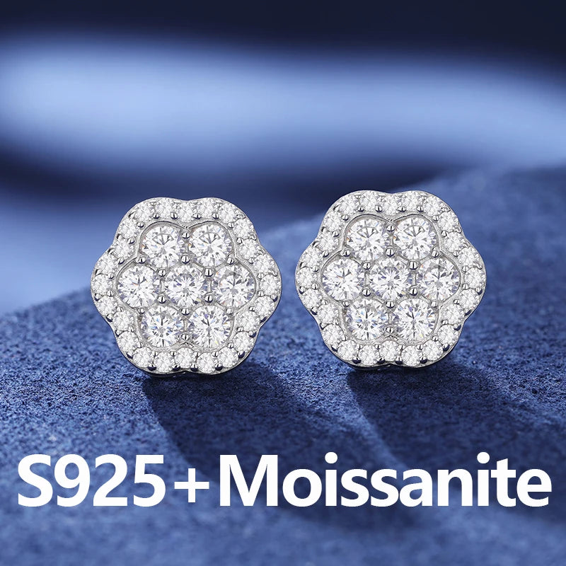 Luxury 925 Moissanite Flower Stud Earrings For Women Men Iced Out Bling  Lab Created Diamond 925 Sterling Silver Hip Hop Jewelry