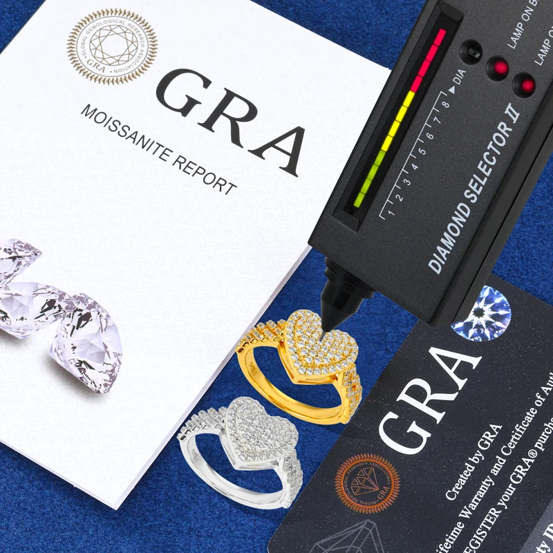 New Cuban Ring GRA Certified Full Moissanite Diamond Heart Ring for Men Women Real 925 Sterling Silver Hip Hop Band Ring Jewelry