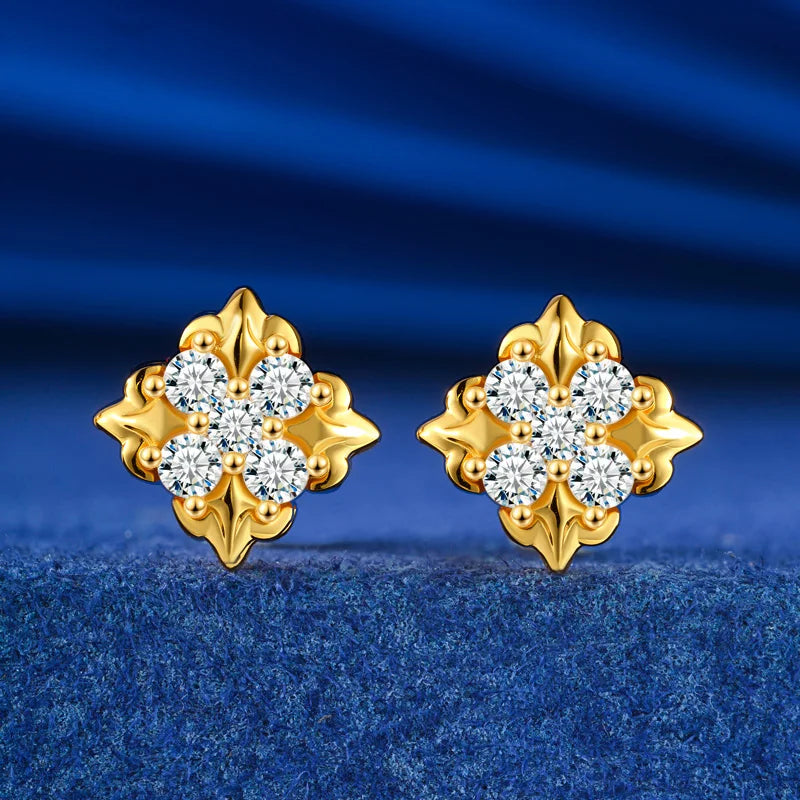 Bling Iced Out Moissanite Iris Stud Earrings For Women Men 925 Sterling Silver 18K Gold Plated Elegant Flower Earrings Jewelry