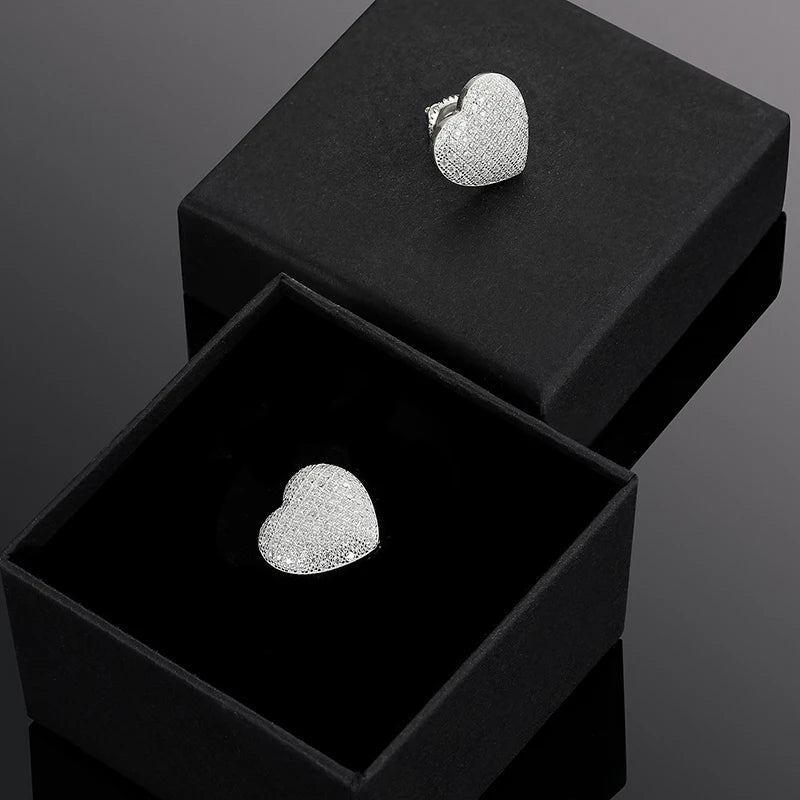 Luxury Certified Moissanite Diamond Heart Stud Earrings  925 Sterling Silver Wedding Party Ears Accessories Jewelry