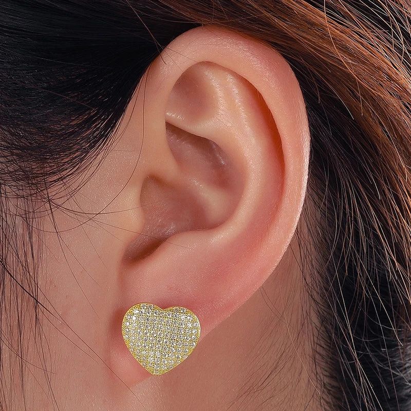 Luxury Certified Moissanite Diamond Heart Stud Earrings  925 Sterling Silver Wedding Party Ears Accessories Jewelry