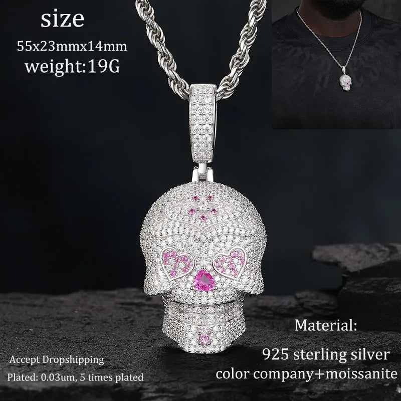 Men S925 Trust No one Pendant Necklace Iced Out Moissanite Gold Silver Color Charm Hip Hop, Fine Jewelry, Gift, Party.