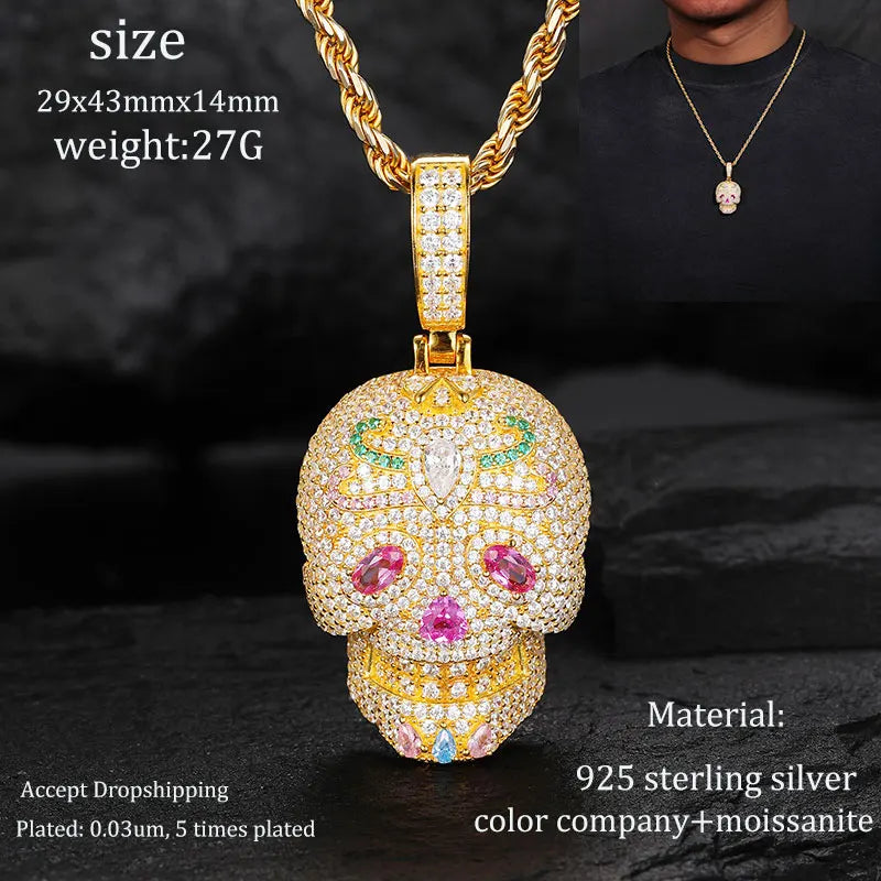 Men S925 Trust No one Pendant Necklace Iced Out Moissanite Gold Silver Color Charm Hip Hop, Fine Jewelry, Gift, Party.