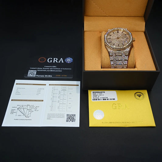 Luxury Brand Stainless Steel Automatic Mechanical Watch Hip Hop Iced Out VVS Moissanite Watch Pass Diamond Tester
