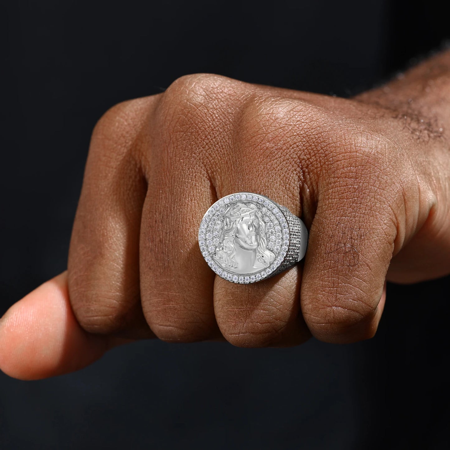 New S925 Moissanite Jesus Head Ring Me/ Women Fashion Religious Amulet Accessories Hip Hop Punk Iced Out Sterling Silver Jewelry