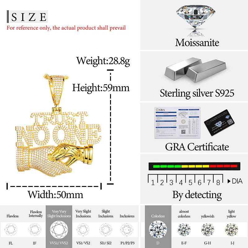 Men S925 Trust No one Pendant Necklace Iced Out Moissanite Gold Silver Color Charm Hip Hop, Fine Jewelry, Gift, Party.