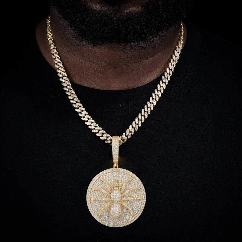 Luxury Hip Hop 925 Sterling Silver Spider Pendant for Men Iced Out Round Moissanite Charm Chain Passed Diamond Test Fine Jewelry