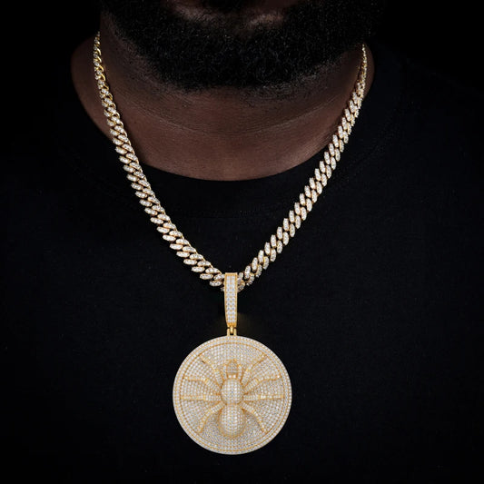 Luxury Hip Hop 925 Sterling Silver Spider Pendant for Men Iced Out Round Moissanite Charm Chain Passed Diamond Test Fine Jewelry