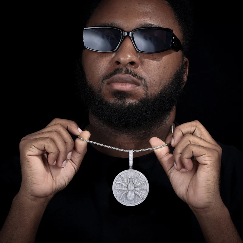 Luxury Hip Hop 925 Sterling Silver Spider Pendant for Men Iced Out Round Moissanite Charm Chain Passed Diamond Test Fine Jewelry