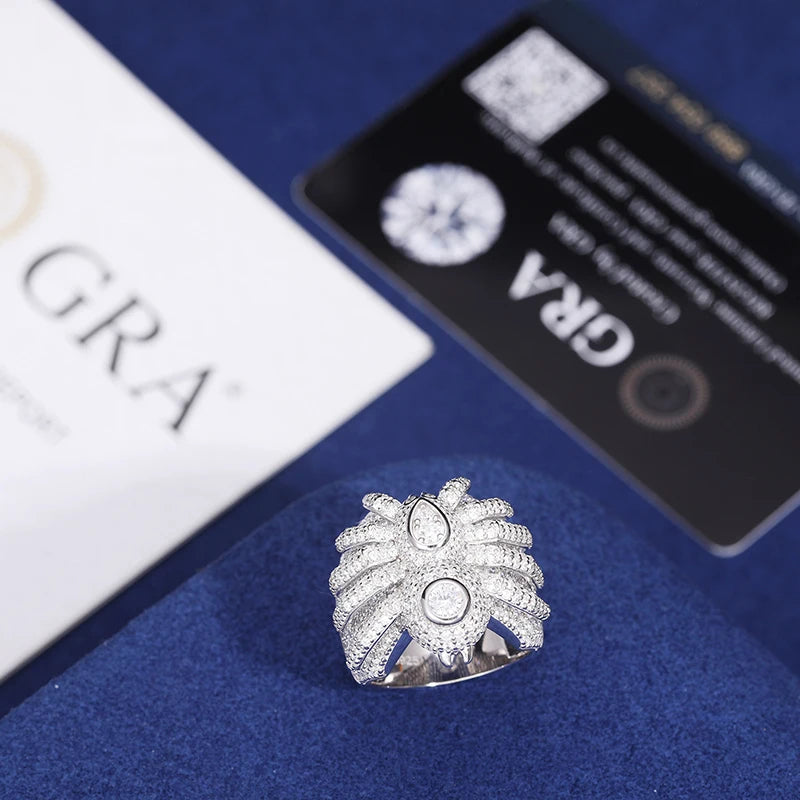 New S925 Iced Out Domineering Spider Animal Moissainte Ring For Men Sterling Silver Hip Hop Shining Party Jewelry Christmas Gift