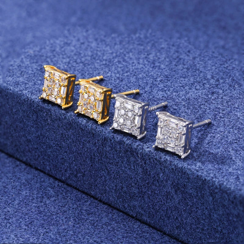 New Certified Baguettes Cut Moissanite Stud Earrings S925 Sterling Silver Geometric Earring for Men Women Pass Tester Jewelry