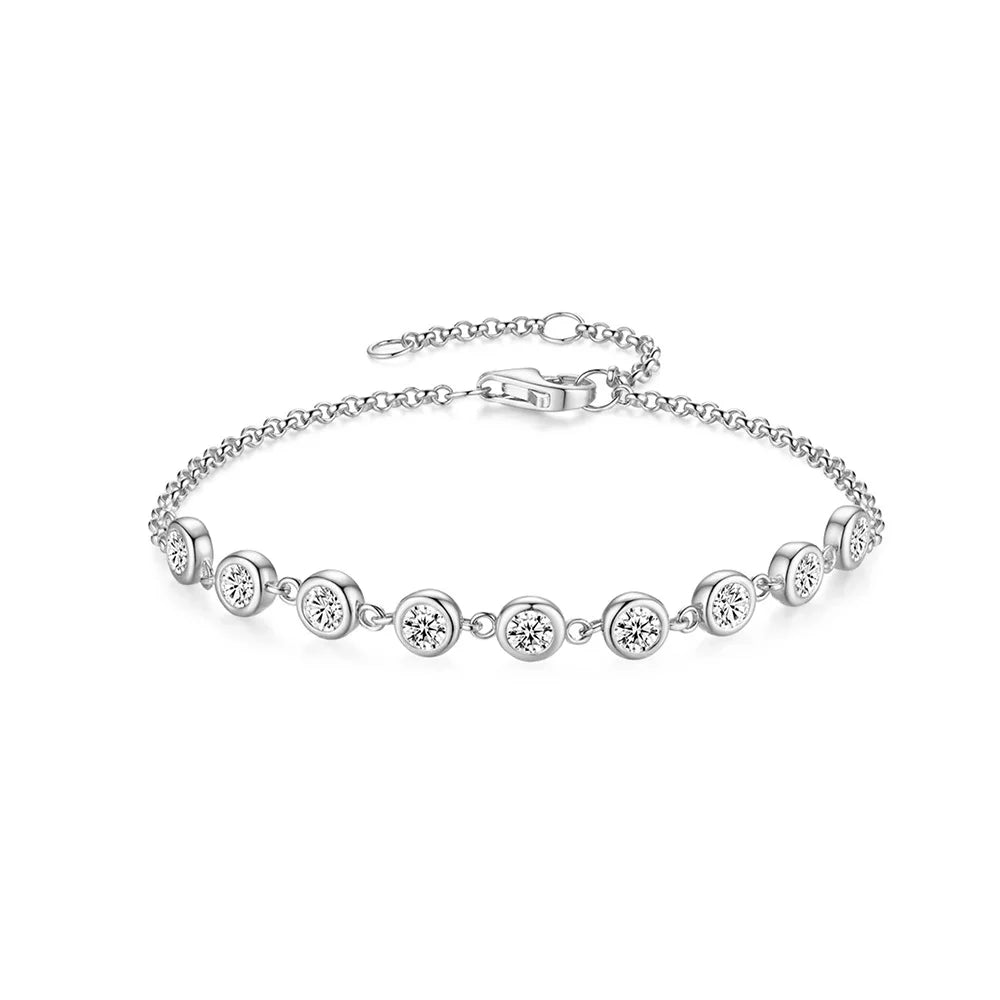 Round Bubble Full Moissanite Bracelet For Women Adjustable 925 Silver Plated 18K Link Bracelet D Color Lab Diamond Bengle