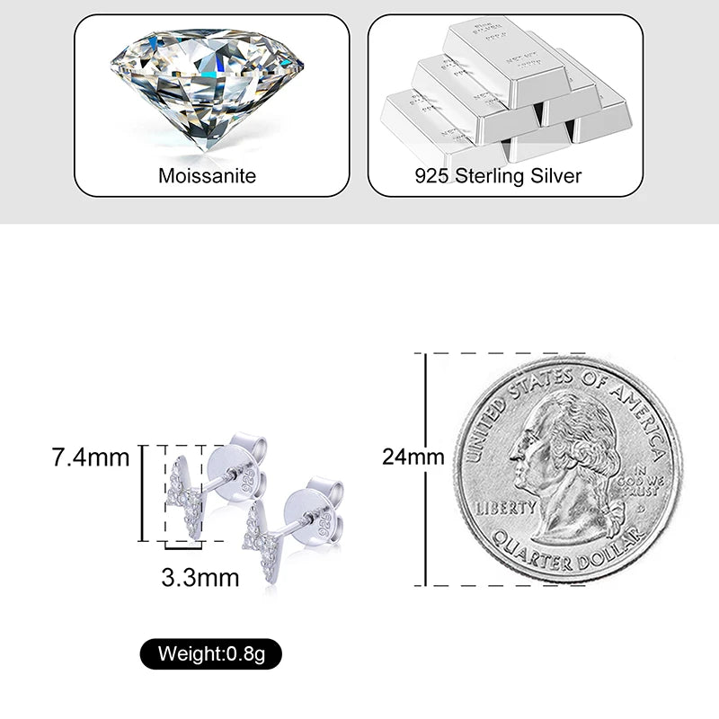 Tiny D VVS Black White Moissanite 925 Sterling Silver Fashion Lightning Stud Earrings Women/Men Exquisite Student Girlfriend Jewelry