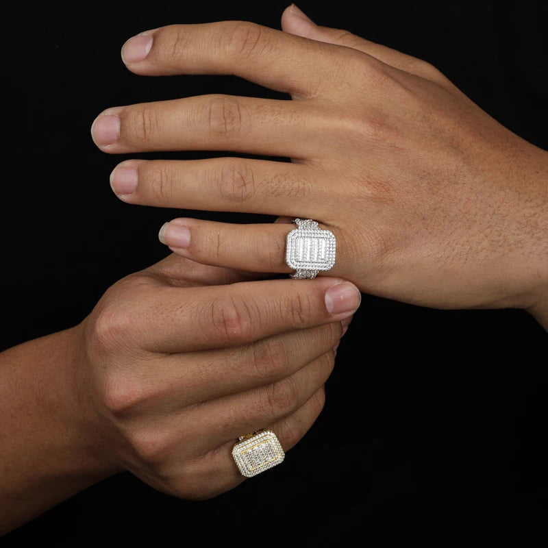 Luxury Certified Full Moissanite Miami Cuban Ring for Men Women 925 Sterling Silver 18K Gold Plated HipHop Jewelry Eternity Ring