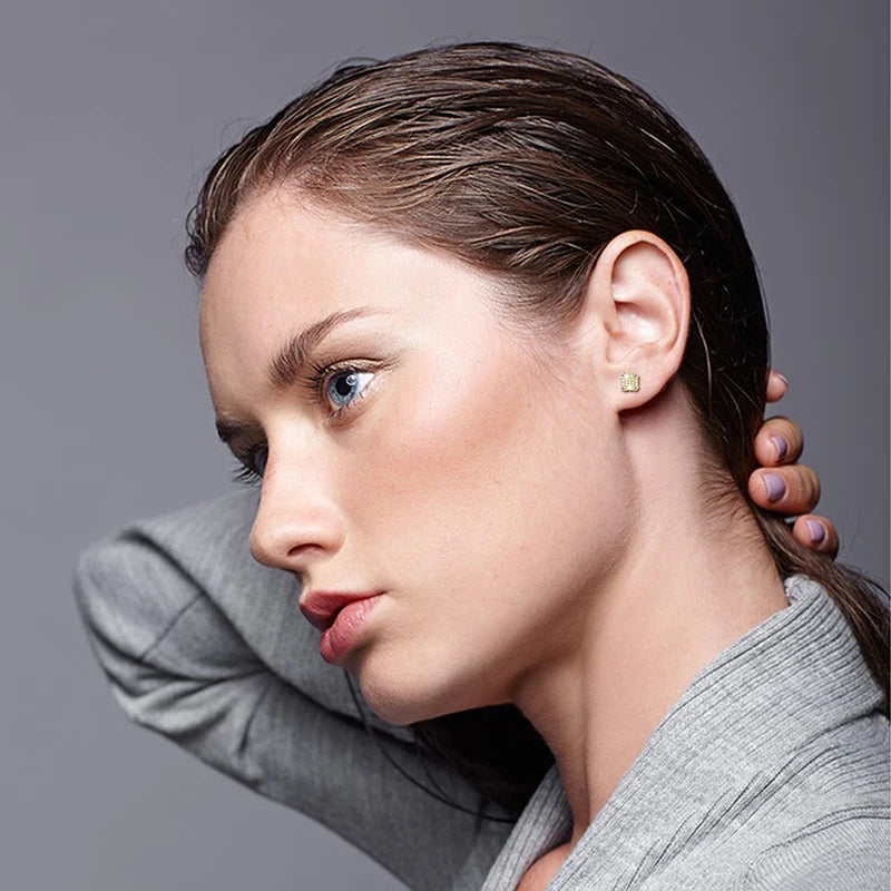 2025 Fashion Trendy Moissanite Square Stud Earring For Women 925 Sterling Silver Wedding Cute Earing Party Wholesale Jewelry