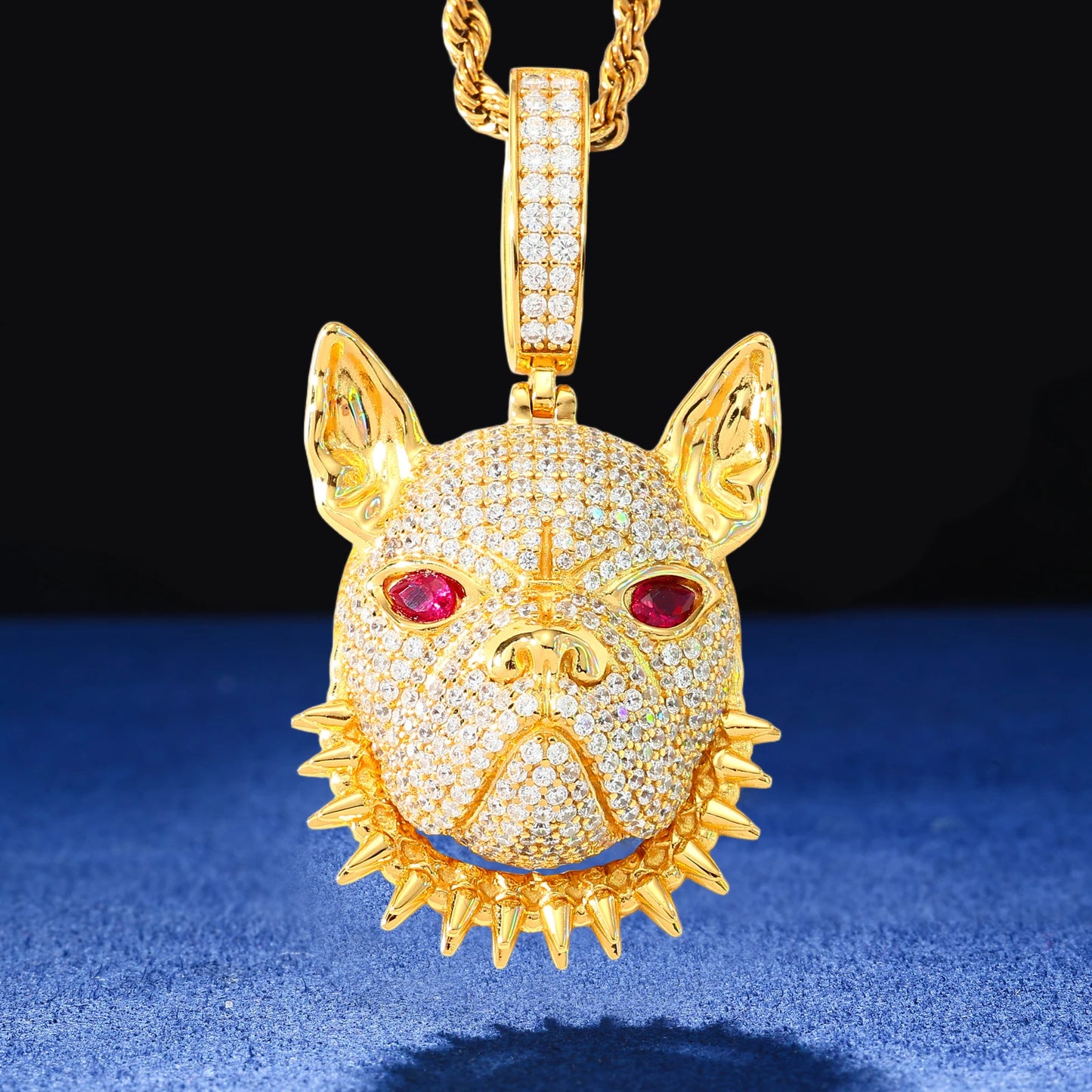 Hip Hop Cartoon French Bulldog Pendant Necklace 925 Sterling Silver Iced Out Moissanite Jewelry Animal Charm Gift for Women Men