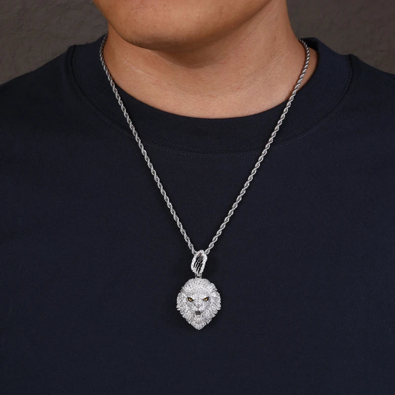 Original Design 100% 925 Silver Lion Head Pendant Necklace Full Iced Out Moissanite Animal Charms Hip Hop Jewelry Gifts for Men