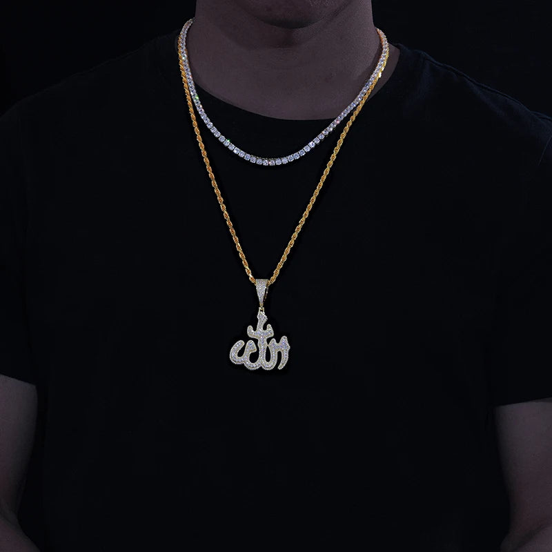 Moissanite Sparkling Islam Muslim Rune Pattern Pendant Allah Religious Necklace 925 Sterling Silver Men's Hip Hop Jewelry Gifts