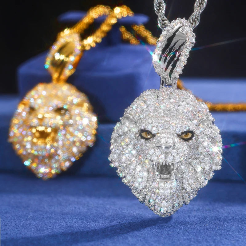Original Design 100% 925 Silver Lion Head Pendant Necklace Full Iced Out Moissanite Animal Charms Hip Hop Jewelry Gifts for Men