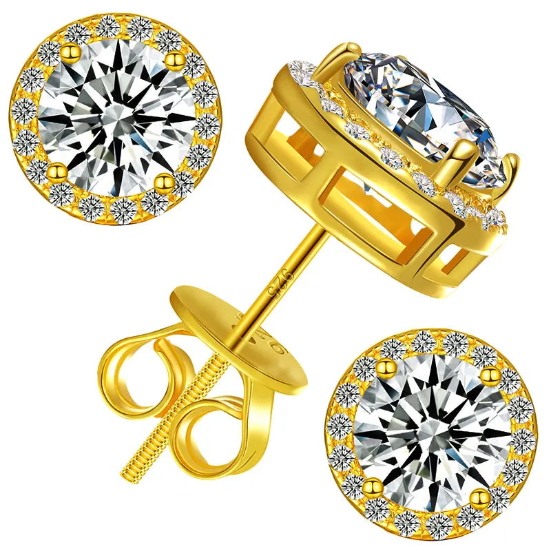 Unisex Classic Round Moissanite Earrings 925 Silver  For Men/Women  D Color VVS1 Moissanite Round Earrings Fine Jewelry