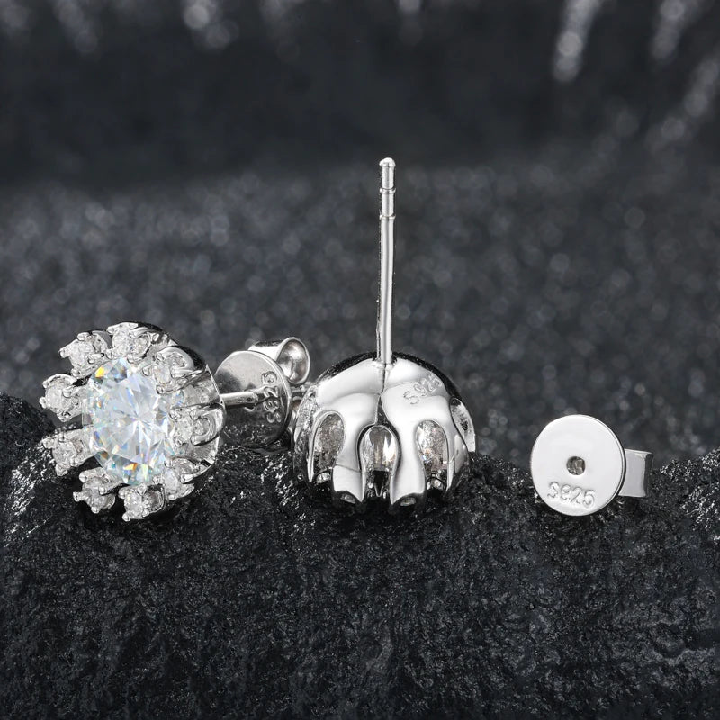 New Sparkling 1CT D VVS Moissanite Diamond Halo Sunflower Stud Earrings for Women 925 Sterling Silver Wedding Party Fine Jewelry
