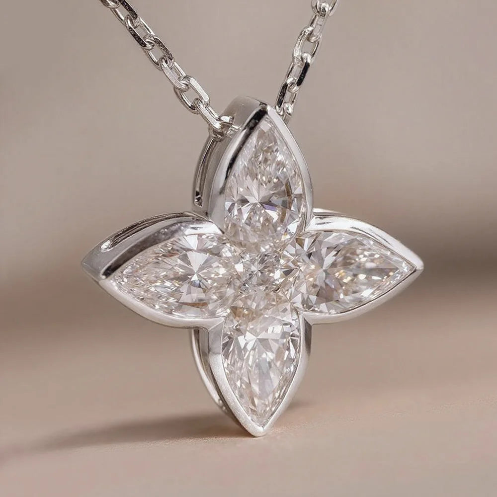 Full Moissanite Pendant Necklaces Fashion Flower Pear/Round Cut Diamond Neck Chain S925 Silver Wedding GRA Jewelry Gifts