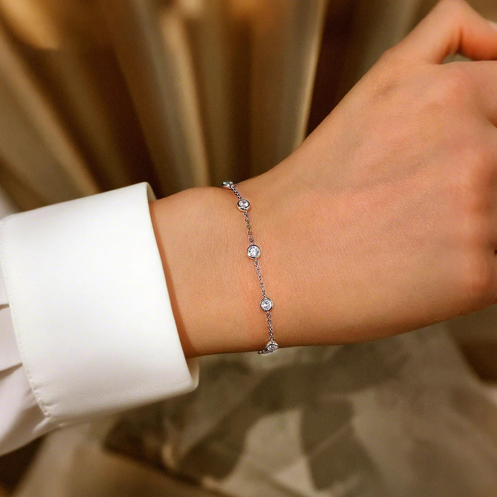 Round Bubble Full Moissanite Bracelet For Women Adjustable 925 Silver Plated 18K Link Bracelet D Color Lab Diamond Bengle
